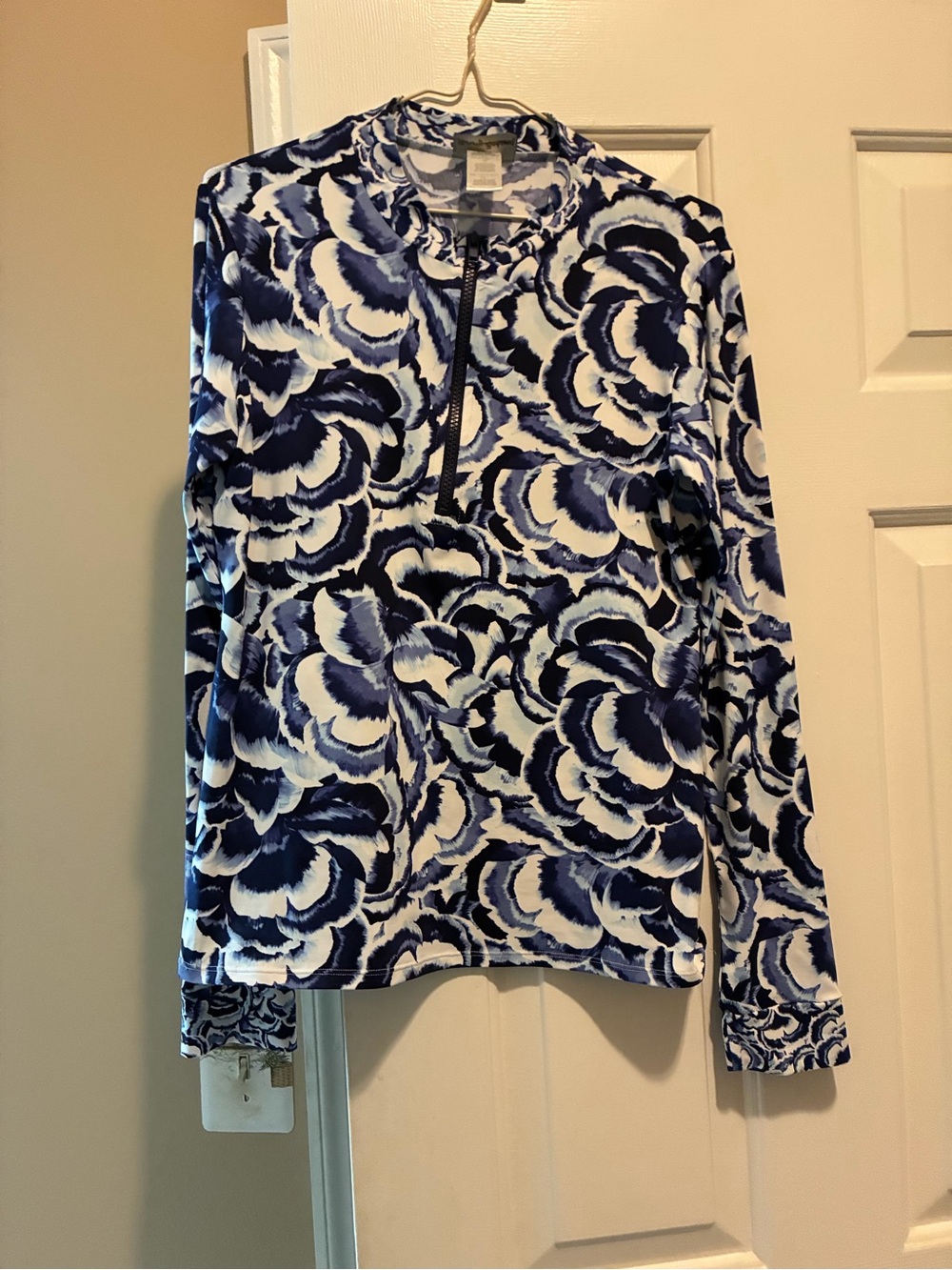Tommy Bahama Blue & White Floral Half-Zip Long Sleeve Top
